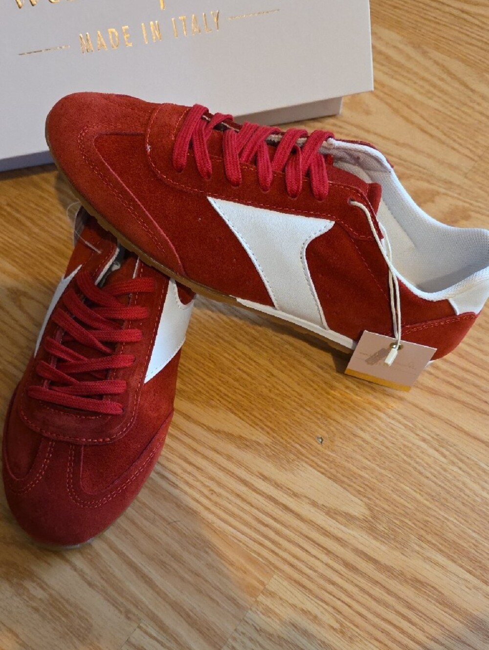 Mila Paoli Red Leather Athletic Sneakers - Picture 3 of 8